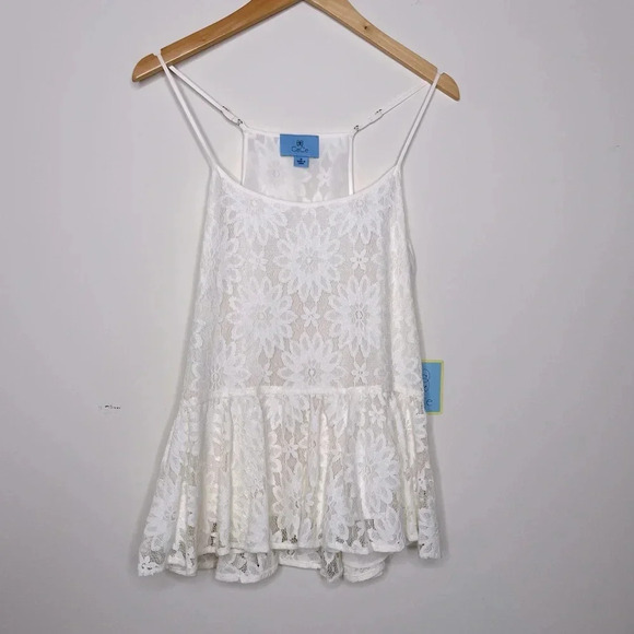CeCe  Sleeveless Eyelet sheer Peplum Top fairy feminine girlhood core - Picture 1 of 6